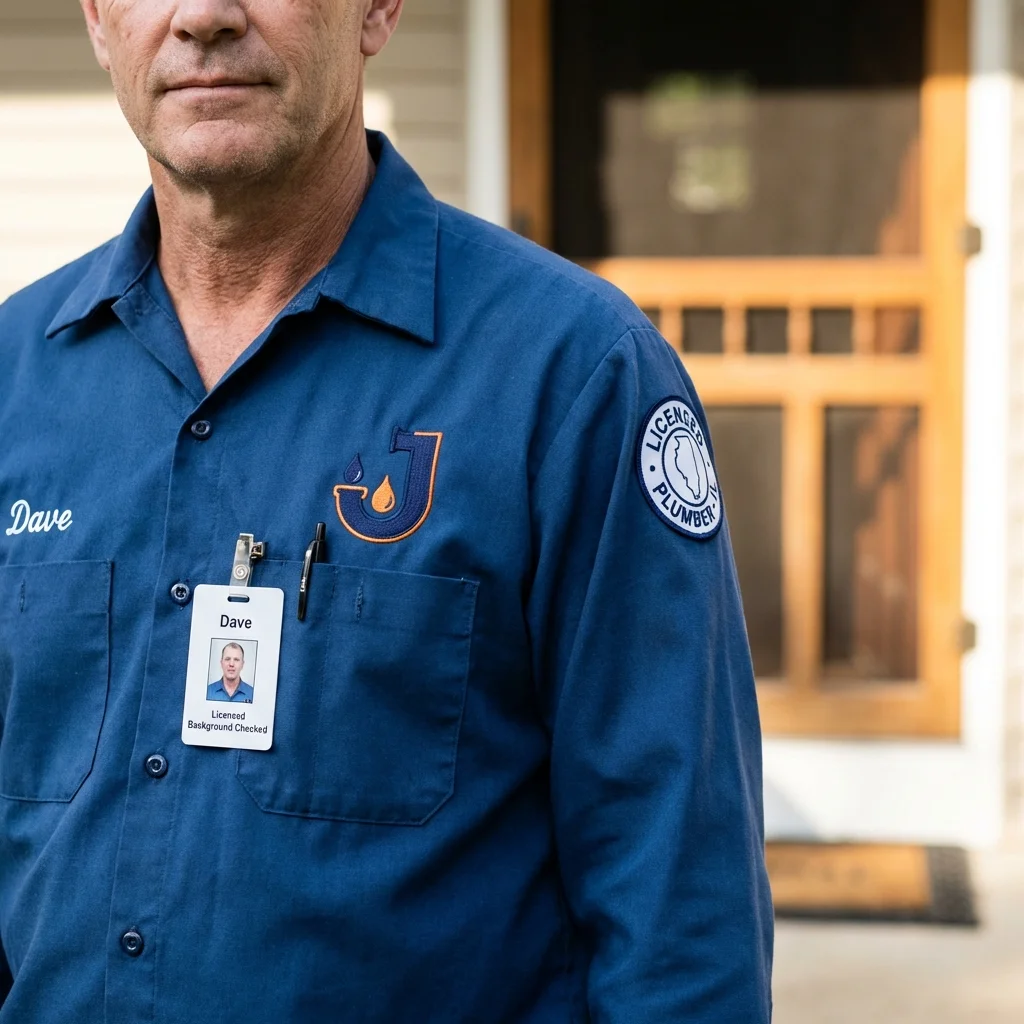 Licensed plumber showing ID badge in Farmington, UT