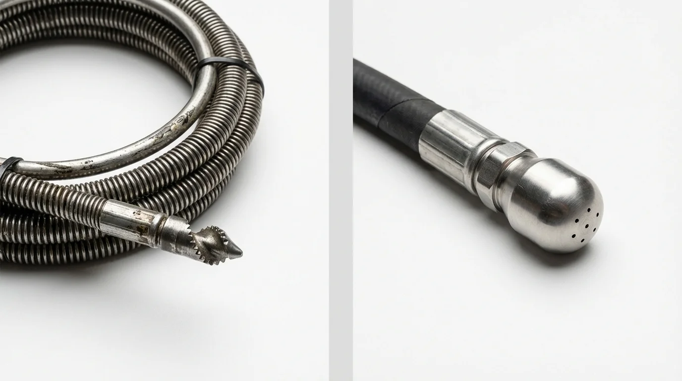 Drain snake cable and hydro jetting nozzle used for drain cleaning in Farmington, UT